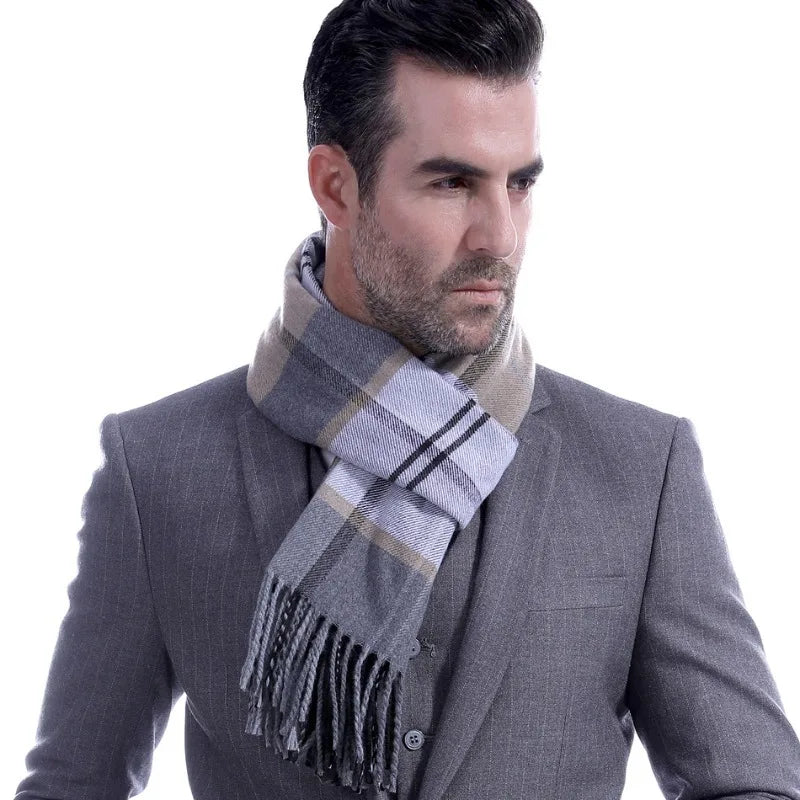Classic Scarf for Man Winter Imitation Cashmere Scarves Luxury Brand Scarfs Keep Warm Outdoor Neckerchief Men Shawl Wrap Gift