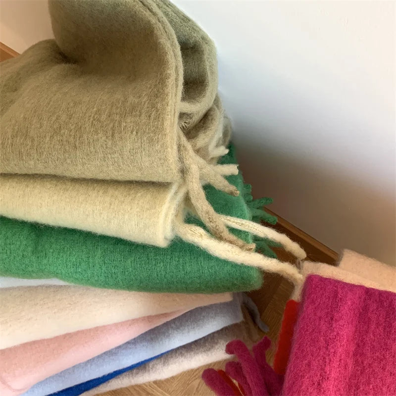 Women Thick Shawl Wraps Scarf Winter Warm Fashion Solid Color Pashmina Scarves Long Tassel Hijab Stoles Bufanda Mujer