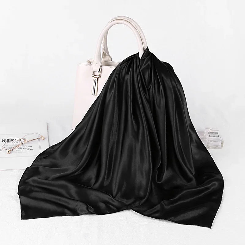 Fashion Hijab Scarves For Women Silk Satin Hair Scarf Female Solid Colors Kerchief 90*90cm Square Shawls Neck Scarfs For Ladies