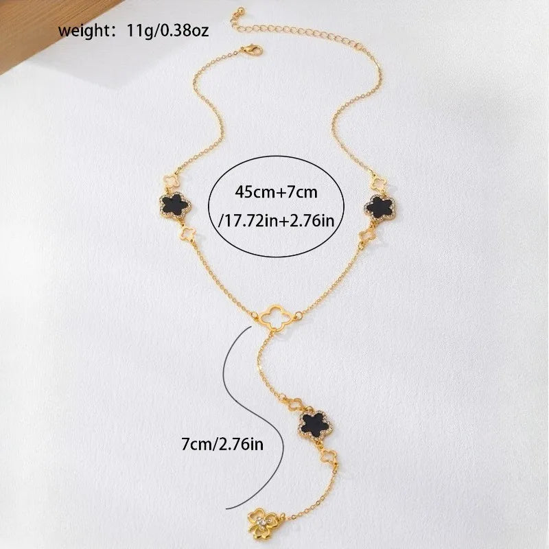 Necklace For Women Girls Oil Drop Flower Clover Y Sweater Chain Banquet Party Holiday Fashion Jewelry CN068
