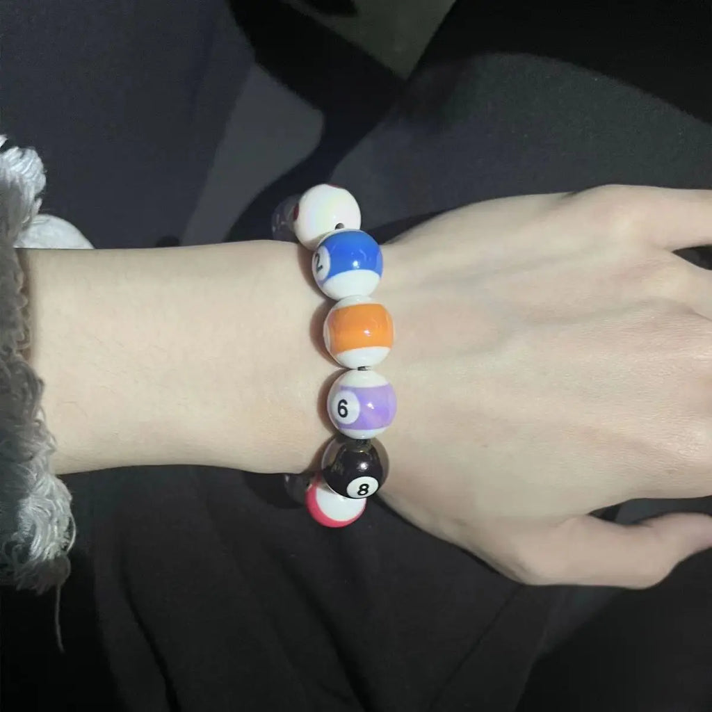 Middle Eight Billiard Bracelets for Women Men Hip Hop Rock Elastic Rope Couple Bracelets Jewellery Women Resin Beads