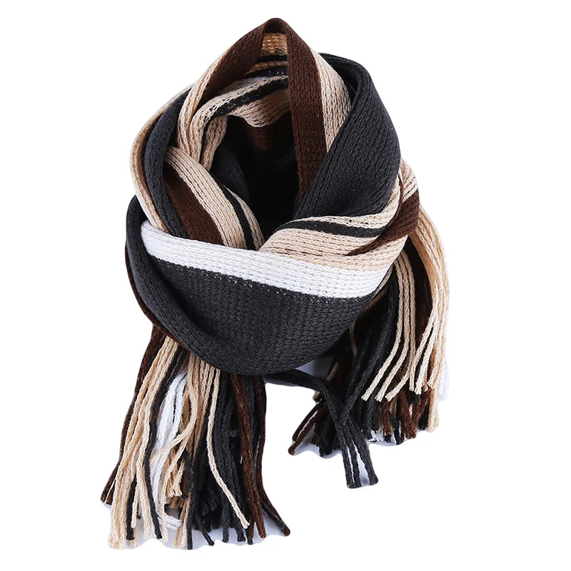 Men's Scarf Winter Comfortable Soft Warm Wool Windbreak Cold-proof Youth Fashion Casual Stripe Male Knitted Scarf