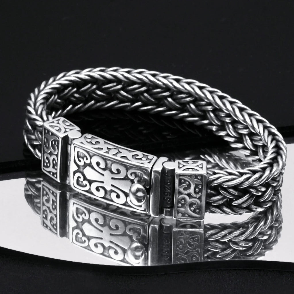 New Silver Color Charm Bracelet Popular Eternal Vine Totem Wide Woven-Chain Argentum Amulet for Men Jewellery
