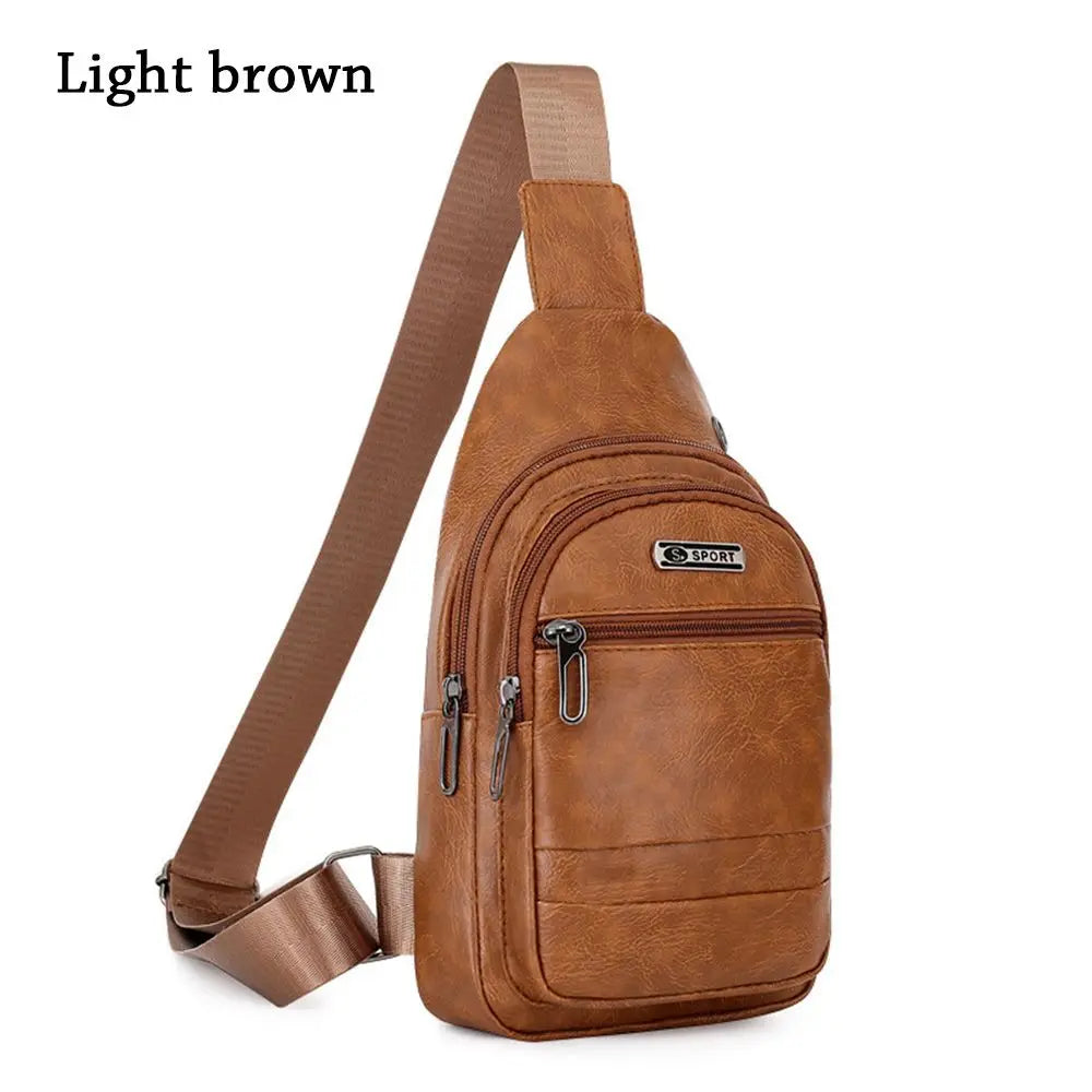 Fashion Men Bags Leather Chest Shoulder Crossbody Bag Zipper Pack Sling Shoulder Bag Outdoor Travel Bags