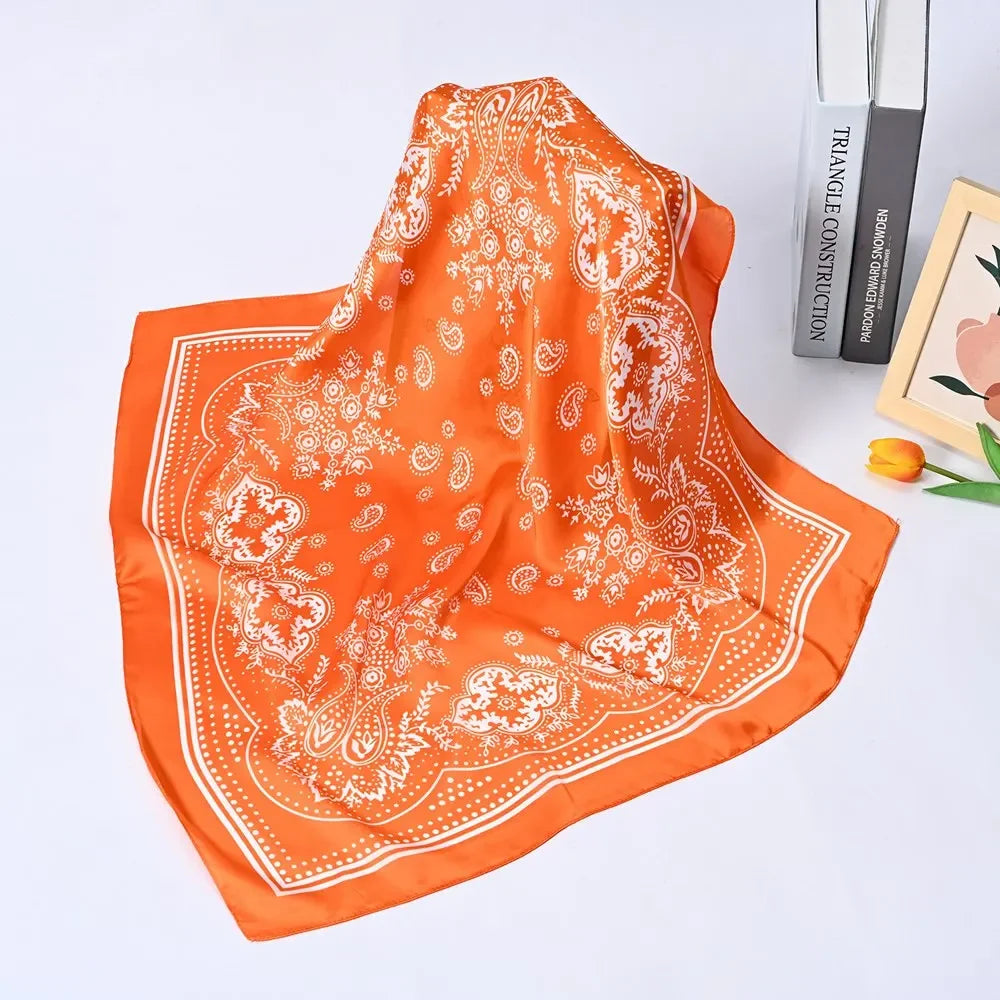 Women Scarf 70cm Black Hip Hop Bandana Kerchief Paisley Printed Hijab Headwear Wrist Hairwrap Square Scarves Print Handkerchief