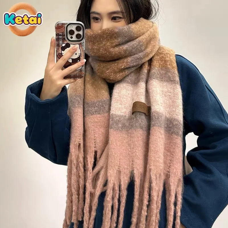 Elegant Scarf for Women in Winter, Solid Color, Versatile, Student High End, Thickened Warm Scarf, Fashionable Women's Scarf