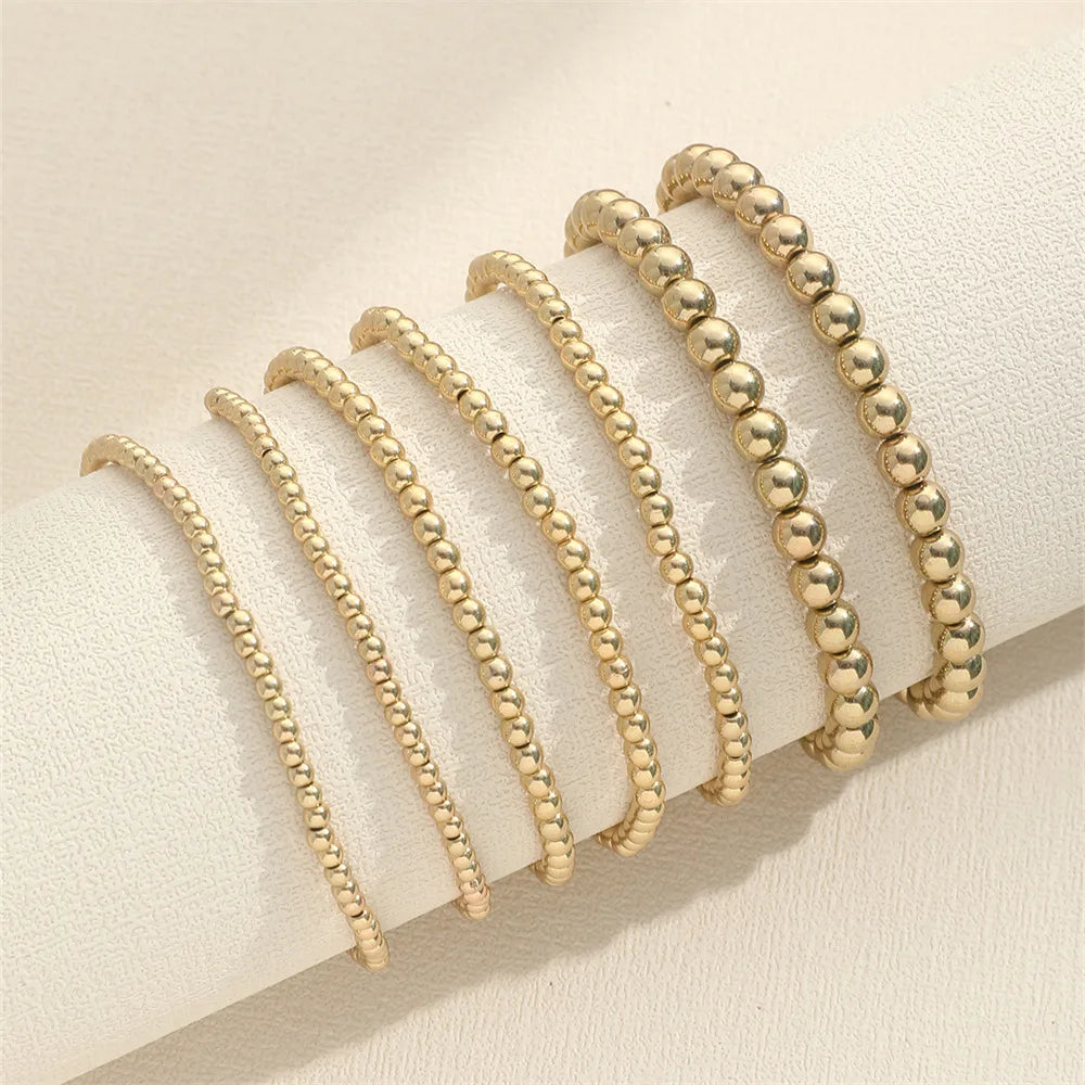 New Beaded Bracelets for Women Charm Link Chain Statement Bracelets Bangles Handmade Gold Color Beads Elastic Hand Jewelry