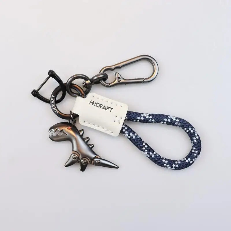 Motorcycle Decoration Accessories Little Dinosaur Car Keychain Single Leather Woven Rope Metal Keychain Handbag Pendant