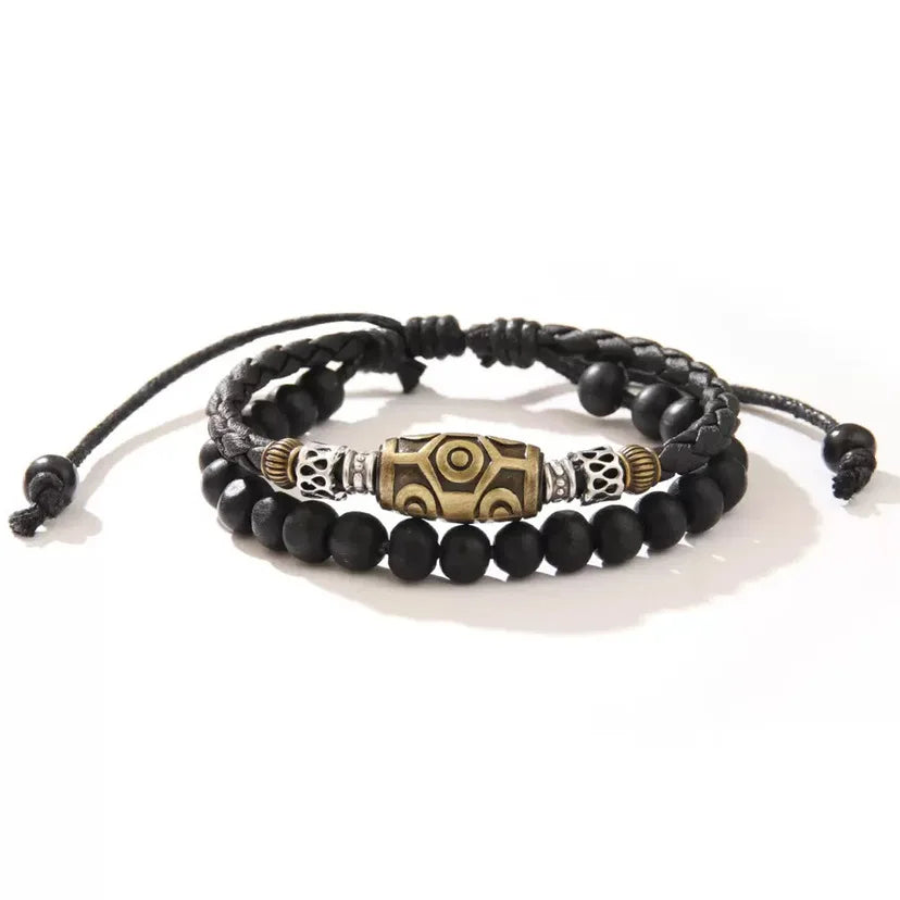 European and American cross-border punk style retro personality necklace trendy men woven wax rope antique pendant collarbone ch