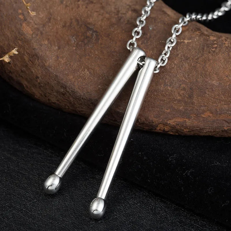 Men Necklace Rockers Jazz Band Drum Necklace Pendant Drummers Snare Drums Stick Alloy Pendant Chain Jewelry Gift