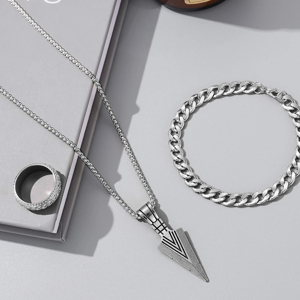 Men's Casual/Sports Necklace, Bracelet and Ring Set of 3, Simple Chain Design, For Daily Use