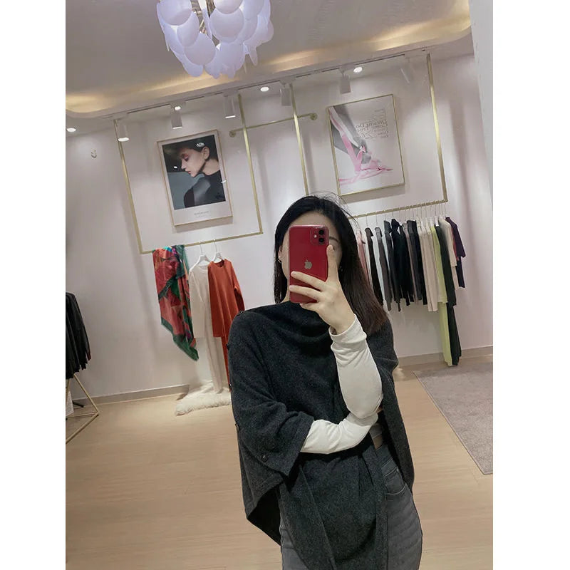 2025 New Large Shawl for Womens Spring and Autumn Fashion Versatile Diagonal Buckle Loose High-end Cape Knitted Shawls