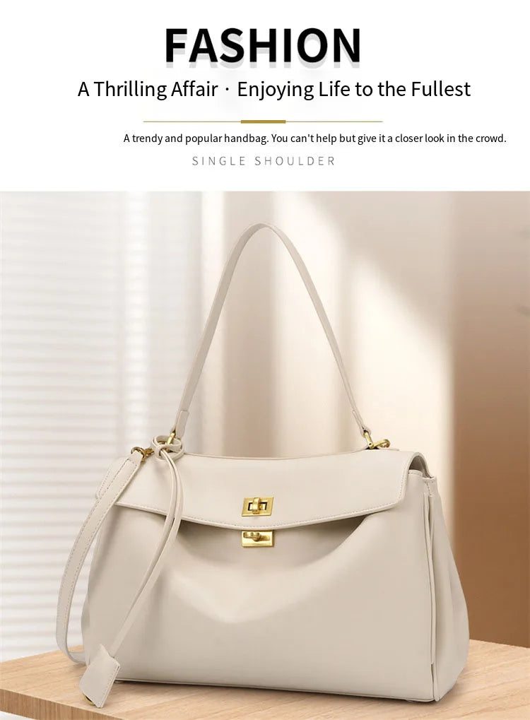 Fashionable Women's Bags, Textured Shoulder Bags, Large-Capacity Tote Bags, High-End Commuter Bags, Water-Repellent Crossbody Bags, Solid Color Handbags, Horizontal Square Casual Bags