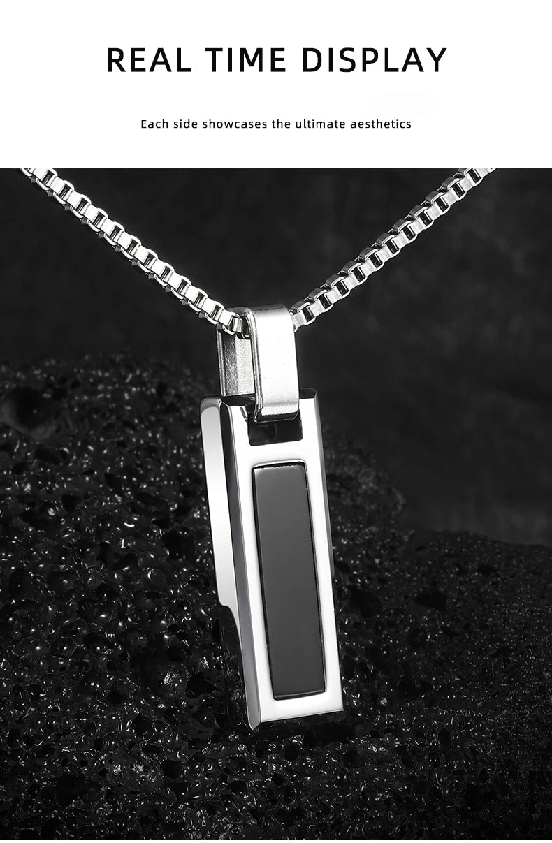 Necklace for Men Natural Turquoise Pendant High end Trendy Brand Tungsten Black Agate Fashion Versatile，Engraving