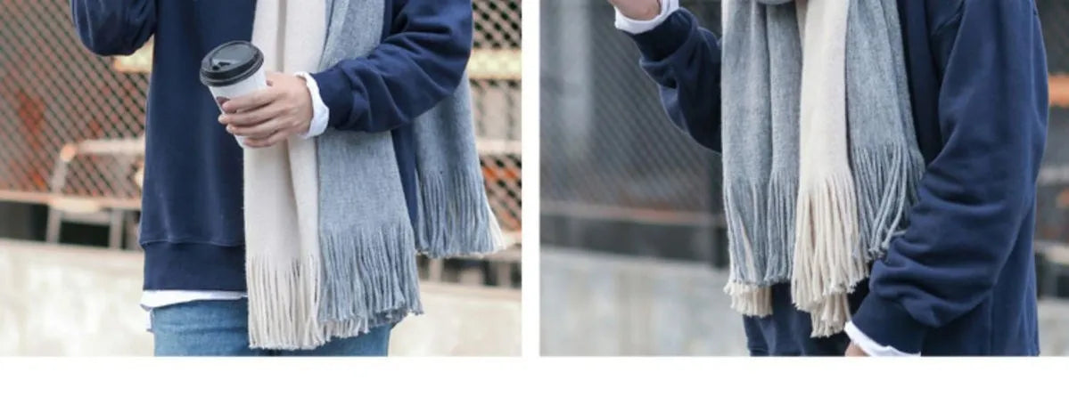 Fashion Classic Men Scarf Korean Version Warm Knitted Thick Thermal Simple Solid Muffler Winter Long Soft Windproof Scarves Male