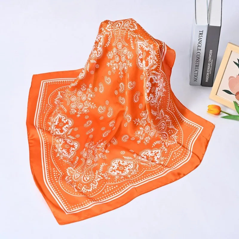 Women Scarf 70cm Black Hip Hop Bandana Kerchief Paisley Printed Hijab Headwear Wrist Hairwrap Square Scarves Print Handkerchief