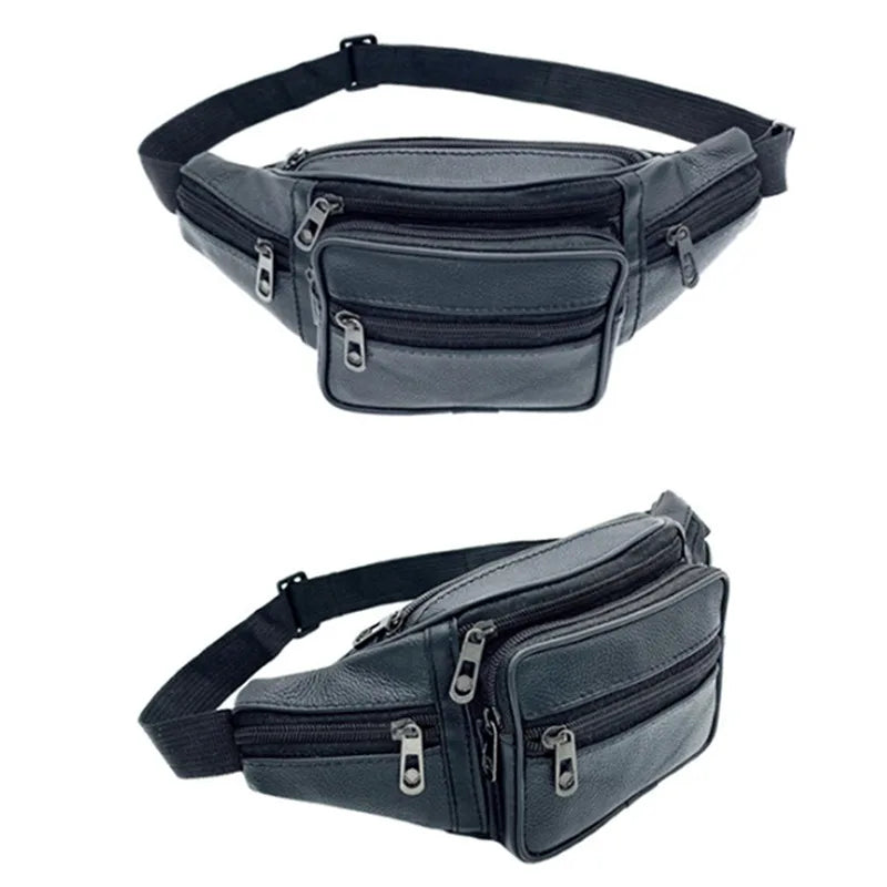 Fashion Men Leather Fanny Bag for Phone Pouch Male Leather Messenger Bags Brand Fanny Pack Male Travel Waist Bag