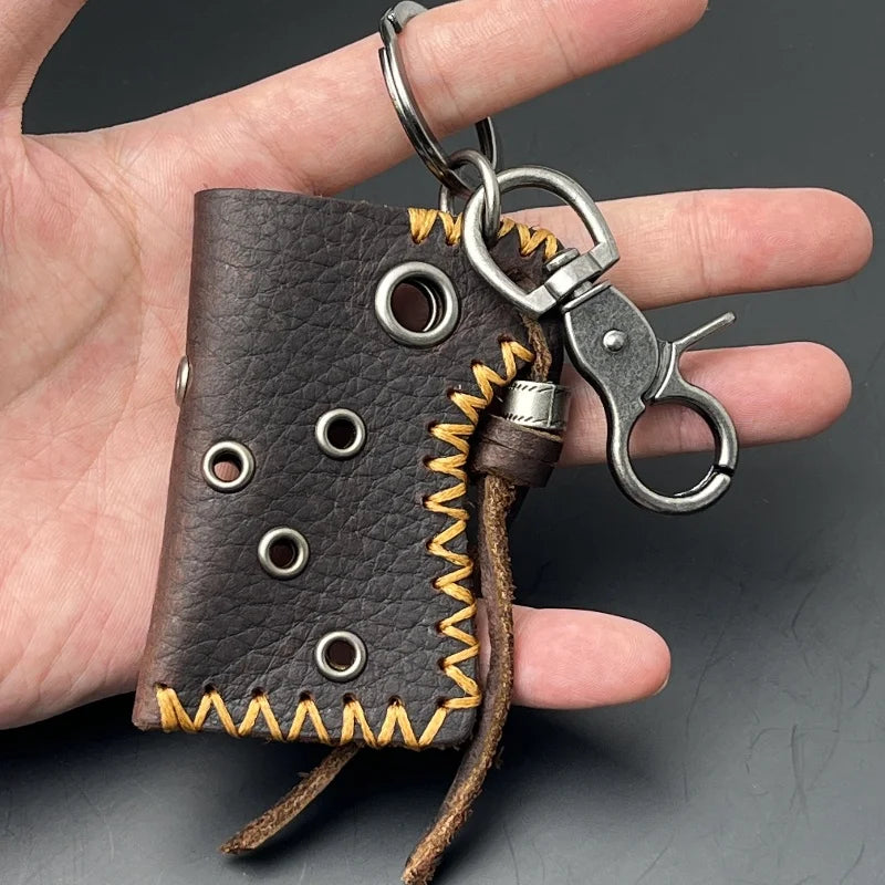 original Fashion Accessories Genuine leather keychain Jeans waist decoration Backpack metal pendant Brass stainless steel