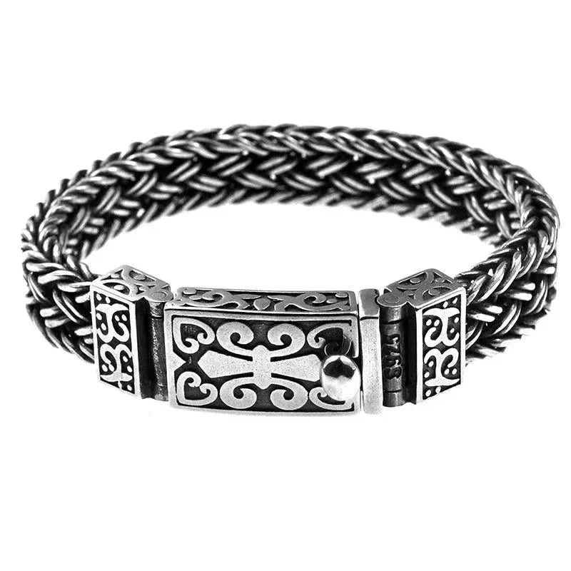 New Silver Color Charm Bracelet Popular Eternal Vine Totem Wide Woven-Chain Argentum Amulet for Men Jewellery