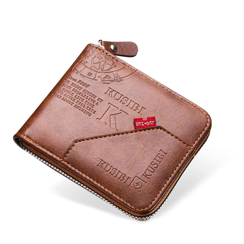 Men's Wallet Made of PU Wax Oil Skin Purse for Men Coin Purse Short Male Card Holder Wallets Zipper Around Money Coin Purse