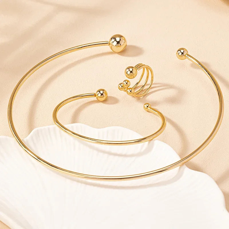 Jewelry Set For Women Smooth Opening Minimalist Ring Bracelet Necklace Fashion Geometric Party Gift Holiday DS012