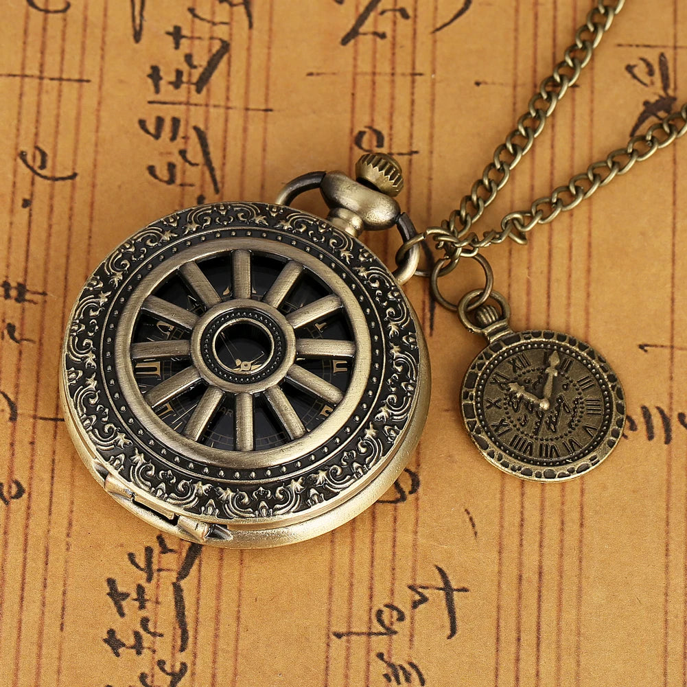 Charm Bronze Quartz Necklace Watch Men Women Roman Numerals Pendant Accessory Vintage Fashion Antique Pocket Clock Gifts