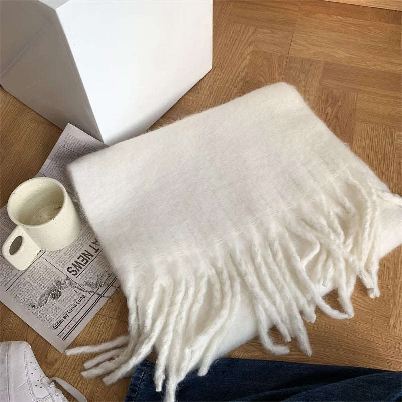 Women Thick Shawl Wraps Scarf Winter Warm Fashion Solid Color Pashmina Scarves Long Tassel Hijab Stoles Bufanda Mujer