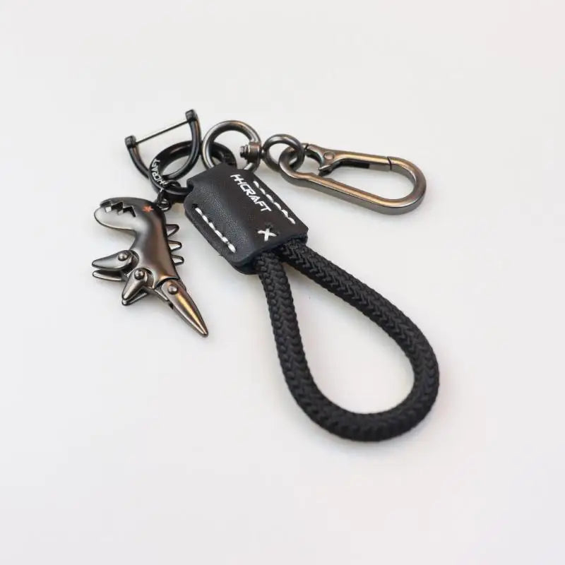 Motorcycle Decoration Accessories Little Dinosaur Car Keychain Single Leather Woven Rope Metal Keychain Handbag Pendant