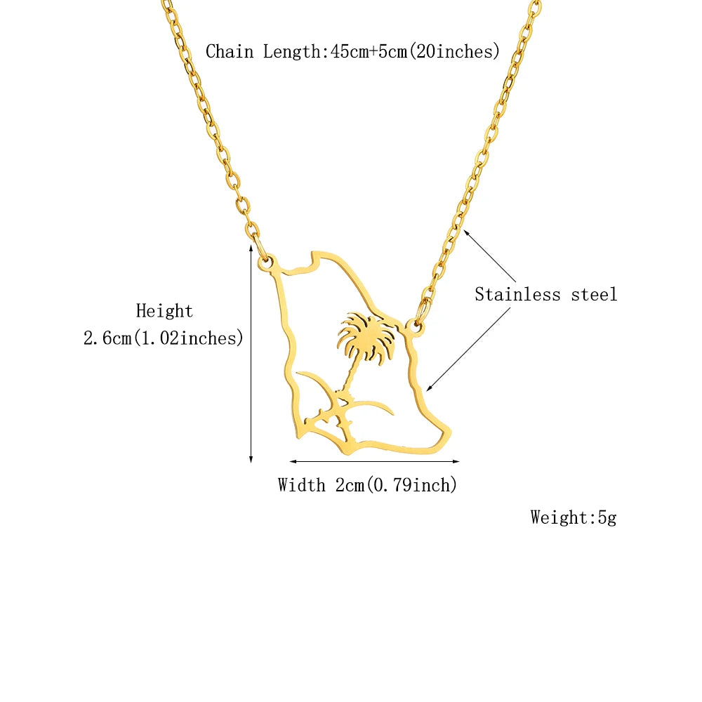 Fashion Saudi Arabia Map Flag Pendant Necklace Stainless Steel Arab Emblem Men Women Ethnic Map Jewelry Patriotic Gift