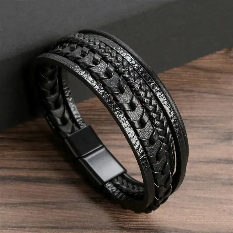 Classic Hand-Woven Leather Bracelet 19/21/23cm Multilayer Leather Men Bracelets Punk Bangle for Friend Charm Jewelry Gifts