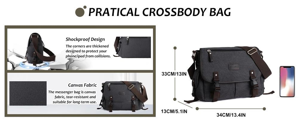 Messenger Bag for Men,Fashion School Bag Large Laptop Bag for Daily Use ,Multi-Functional Shoulder Bags Large Chest Daypack
