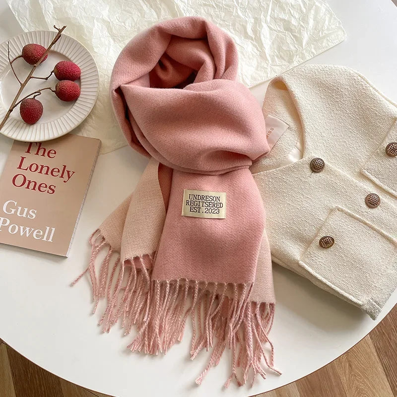 Scarf for women in winter 2024 new versatile double-sided double-color shawl dual-purpose pink cashmere Korean version high-end