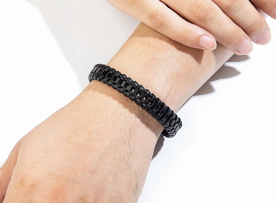 XQNI Stainless Steel Leather Bracelet For Mens Chain Charm Jewelry Magnetic Clasp Bangle for Dad Boyfriend Lover Birthday Gifts
