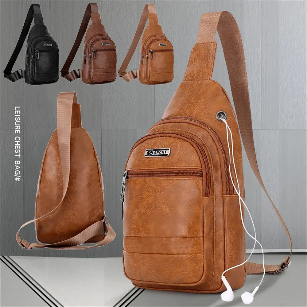 Fashion Men Bags Leather Chest Shoulder Crossbody Bag Zipper Pack Sling Shoulder Bag Outdoor Travel Bags