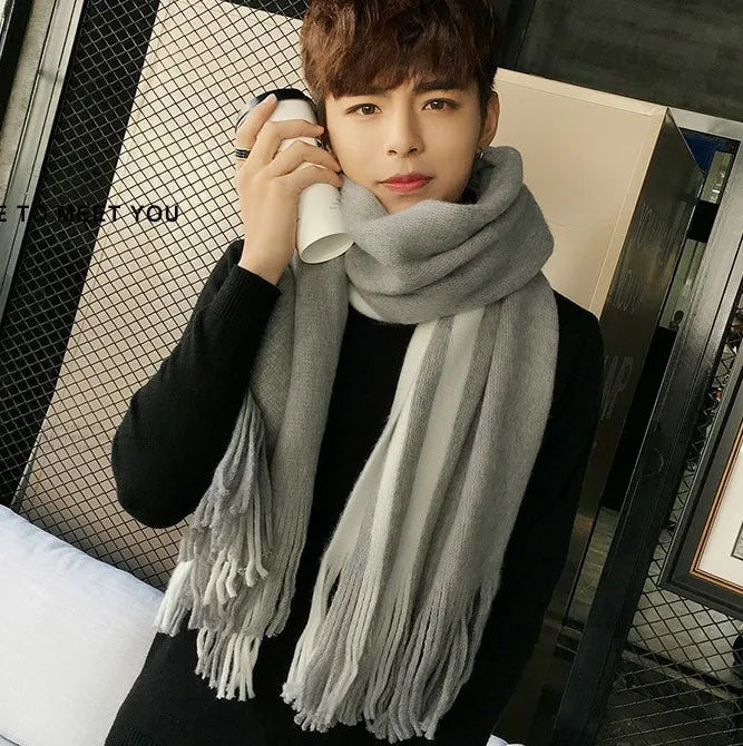 Fashion Classic Men Scarf Korean Version Warm Knitted Thick Thermal Simple Solid Muffler Winter Long Soft Windproof Scarves Male