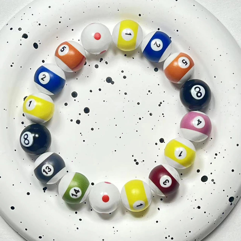 Middle Eight Billiard Bracelets for Women Men Hip Hop Rock Elastic Rope Couple Bracelets Jewellery Women Resin Beads