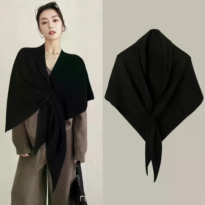 Winter Women Shawl Wraps Cardigan Cape Wool Blend Triangle Shawl Scarf Thickened With Knitted Warm Shoulder
