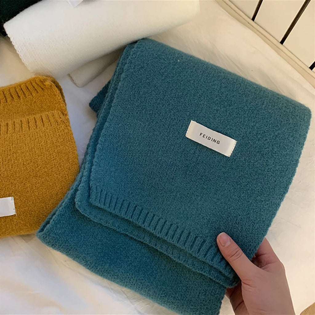 New Knitted Scarf For Women Men Girls Students Autumn Winter Solid Color Cotton Scarves Soft Knitting Shawl Female Wrap Shawls