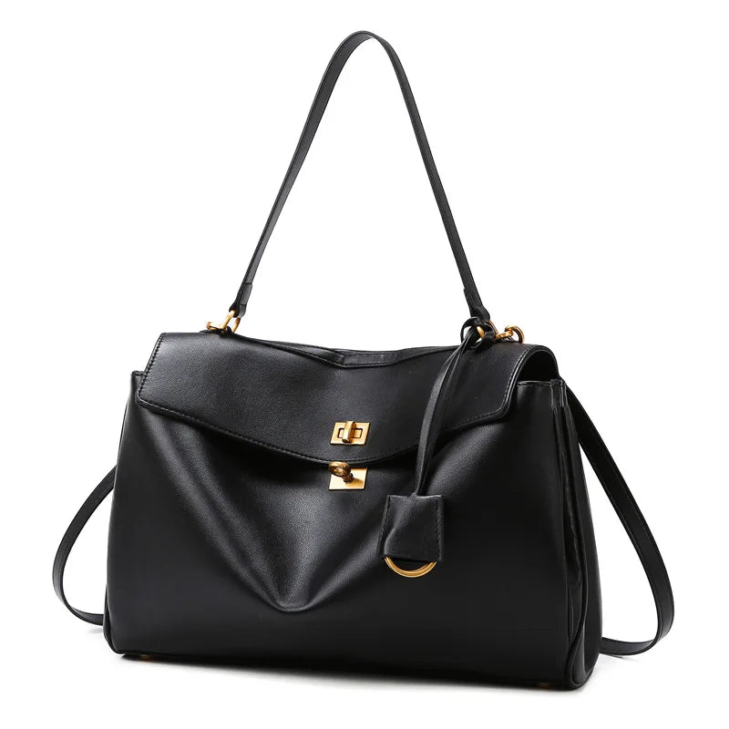 Fashionable Women's Bags, Textured Shoulder Bags, Large-Capacity Tote Bags, High-End Commuter Bags, Water-Repellent Crossbody Bags, Solid Color Handbags, Horizontal Square Casual Bags