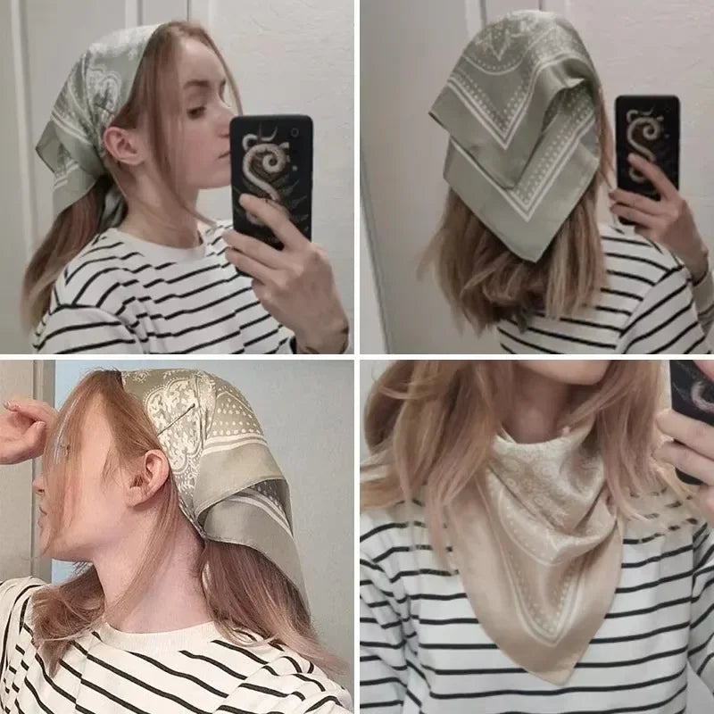 Women Scarf 70cm Black Hip Hop Bandana Kerchief Paisley Printed Hijab Headwear Wrist Hairwrap Square Scarves Print Handkerchief