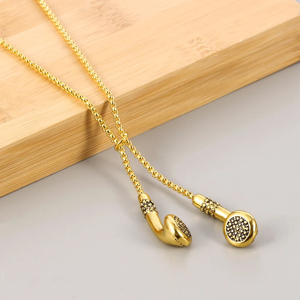 Headphone Necklace DJ Music Hip Hop Punk Jewelry Love Gifts Earphone Necklace for Men