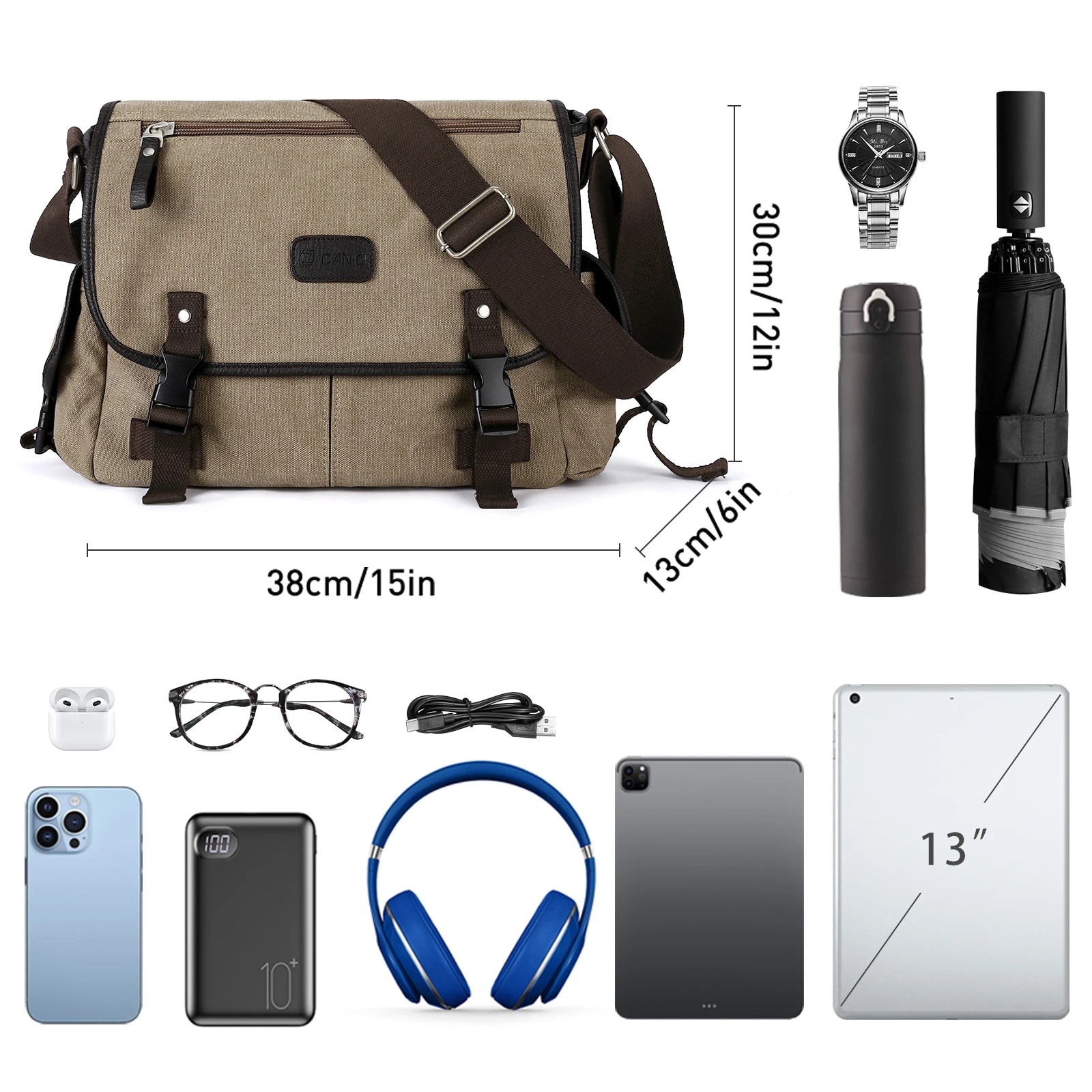 Messenger Bag for Men,Fashion School Bag Large Laptop Bag for Daily Use ,Multi-Functional Shoulder Bags Large Chest Daypack