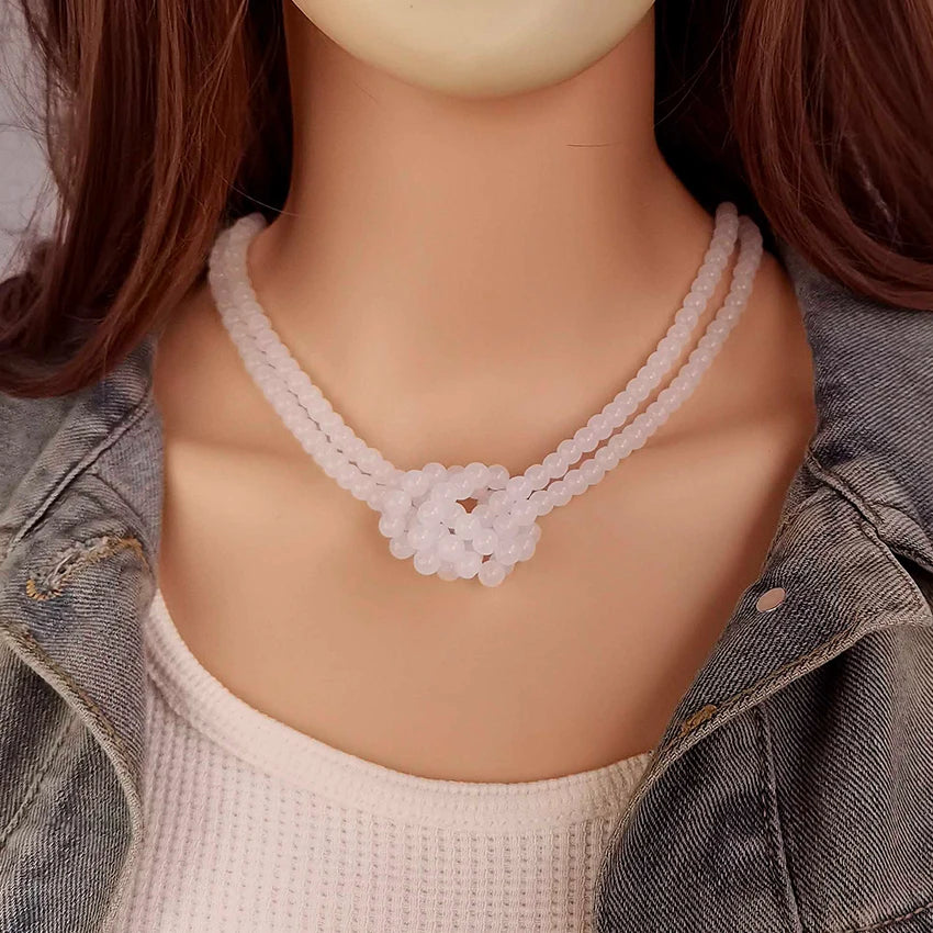 Women's 2 Strand Glass Beaded Knotted Pendant Necklace for Women Everyday Wear Statement Fashion Jewelry Gifts Free Shipping