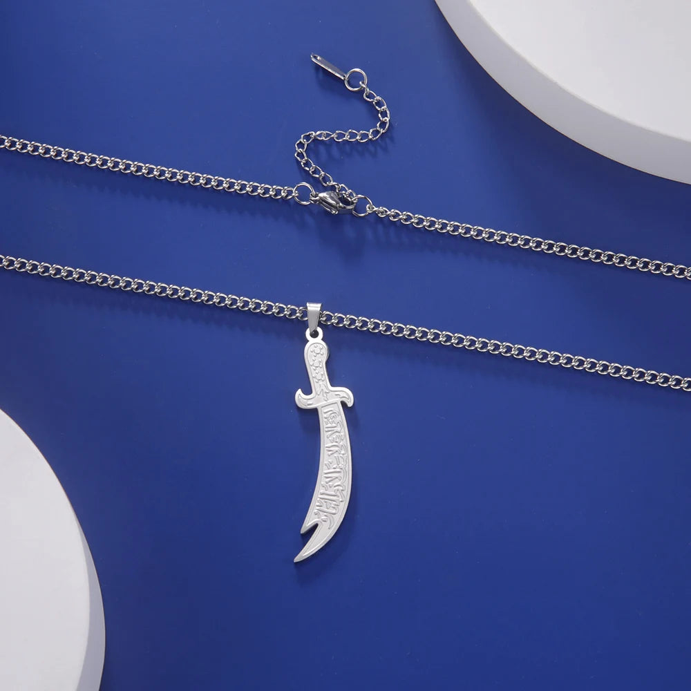 Dawapara Imam Ali Zulfiqar Sword Jewelry Set Arabic Necklace Ring Islamic Muslim Jewelry Stainless Steel  Religious Gift