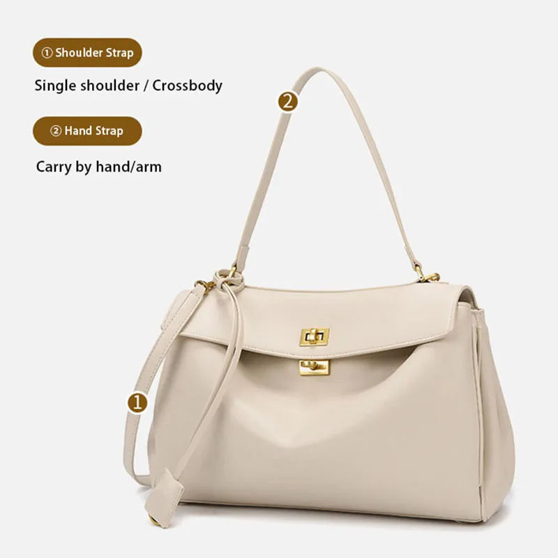 Fashionable Women's Bags, Textured Shoulder Bags, Large-Capacity Tote Bags, High-End Commuter Bags, Water-Repellent Crossbody Bags, Solid Color Handbags, Horizontal Square Casual Bags