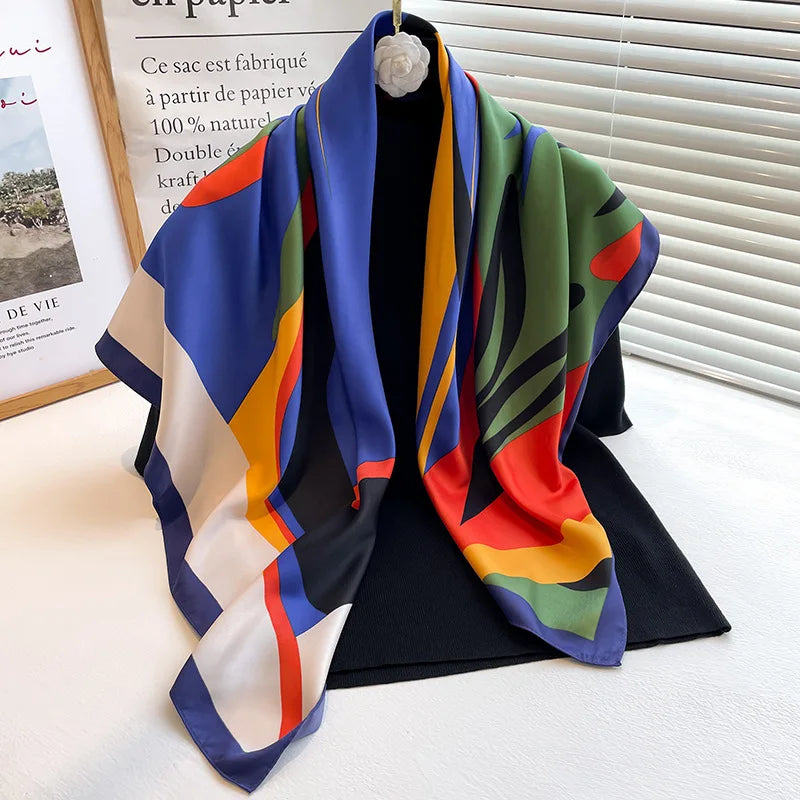 Women's full-body printed silk scarf, stylish soft and comfortable shawl for daily wear, casual multi-functional scarf for women