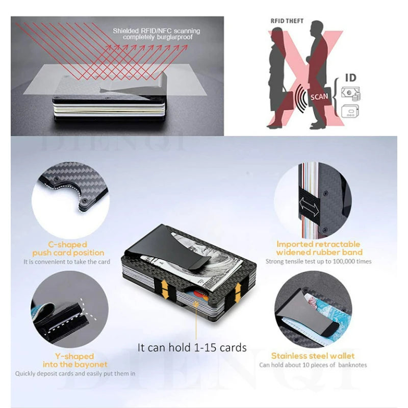 محفظة نحيفة للرجال - محفظة بسيطة مزودة بجيب أمامي ومانعة لتقنية تحديد الهوية بموجات الراديو - محفظة معدنية مع مشبك نقود للرجال (ألياف الكربون) 