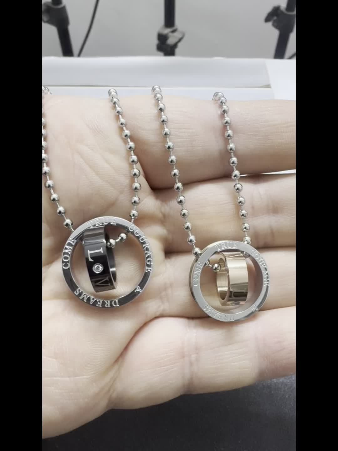Wholesale Jewelry, Korean-Style Fashionable New Jewelry, Two-Color Double-Ring 201 201 Stainless Steel Couple Necklace