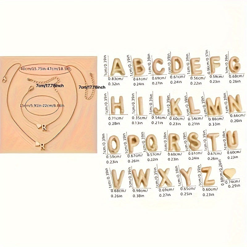 A Stylish And Minimalist Two-Piece Set Featuring a Metal Heart And English Letter Necklace And Bracelet, Perfect for Everyday Commuting Wear.