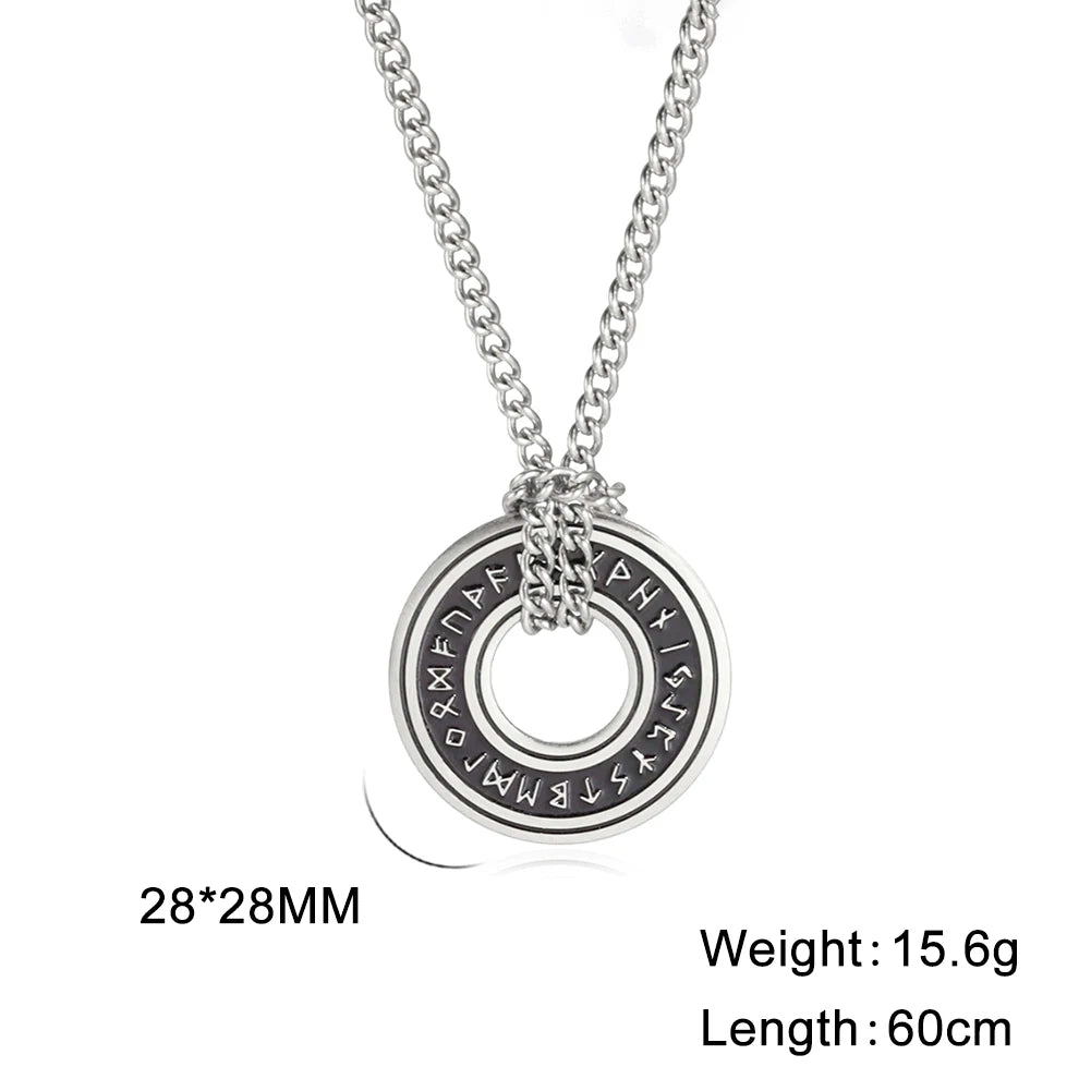 Vintage Nordic Rune Necklaces for Men Stainless Steel Norse Runes Viking Jewerly Pagan Elder Futhark Pendant Amulet Talisman